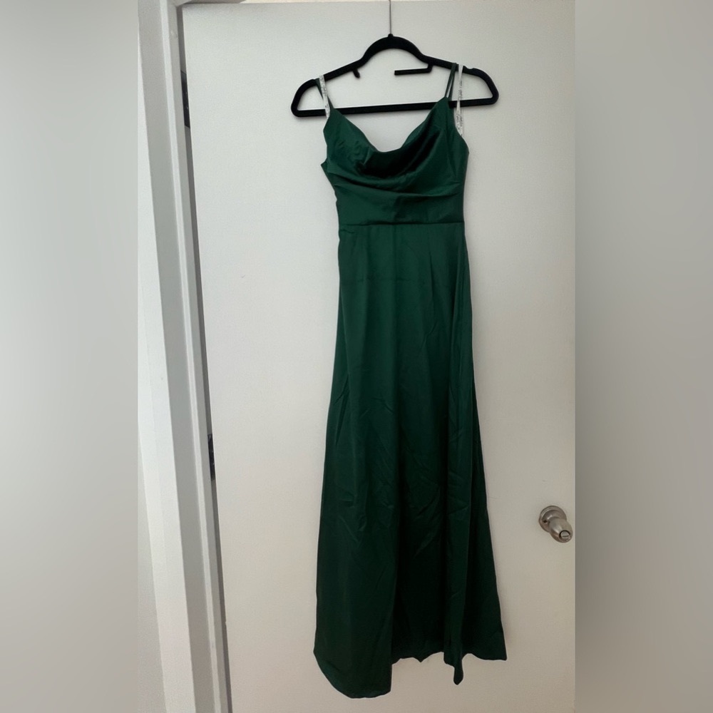 David Bridal stretch charmeuse cowl back bridesmaid dress - colorJuniper, size 0
